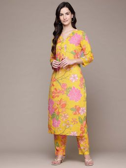 Readiprint - Straight Style Cotton Fabric Yellow Color Kurta with Palazzo (Set of 2)