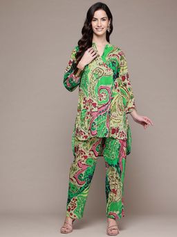 Readiprint - High-Low Style Cotton Fabric Green Color Top with Pant Co-Ord (Set of 2)