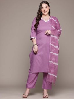 Readiprint - A-Line Style Cotton Fabric Mauve Color Kurta with Palazzo and Dupatta (Set of 3)