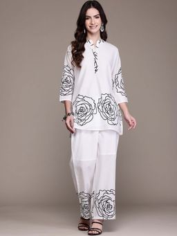 Readiprint - Straight Style Cotton Fabric White Color Tunic with Palazzo Co-Ord (Set of 2)