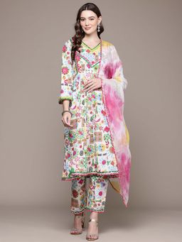 Readiprint - Anarkali Style Cotton Fabric Multi Color Kurta with Palazzo and Dupatta (Set of 3)