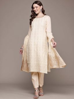 Readiprint - Straight Style Cotton Fabric Beige Color Kurta and Palazzo with Dupatta (Set of 3)