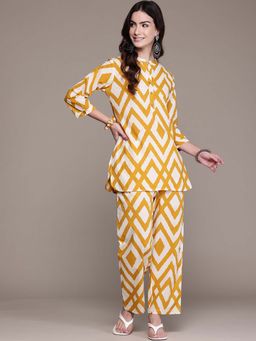 Readiprint - Cotton Fabric Mustard Color Tunic with Palazzo Co-Ord with Scrunchie (Set of 3)