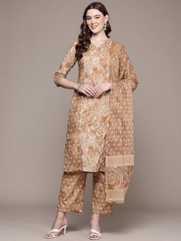 Readiprint - Straight Style Cotton Fabric Brown Color Kurta and Palazzo with Dupatta (Set of 3)