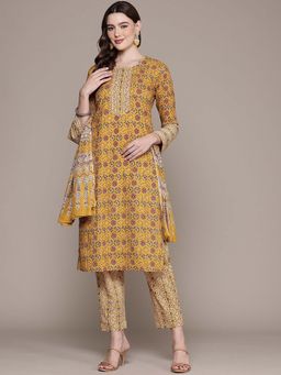 Readiprint - Straight Style Cotton Fabric Mustard Color Kurta and Palazzo with Dupatta (Set of 3)