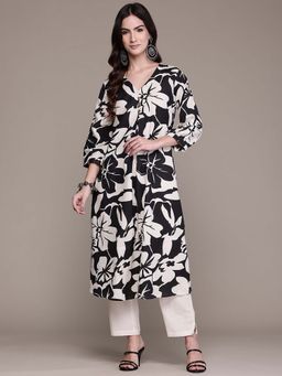 Readiprint - A-Line Style Cotton Fabric Black Color Kurta with Palazzo (Set of 2)