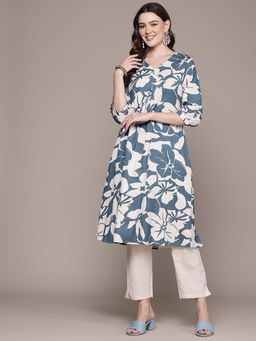 Readiprint - A-Line Style Cotton Fabric Blue Color Kurta with Palazzo (Set of 2)