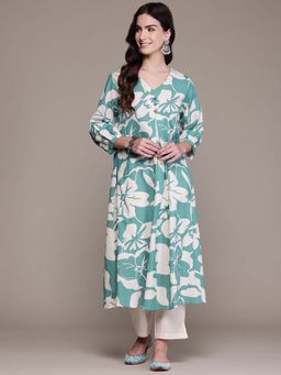 Readiprint - A-Line Style Cotton Fabric Teal Color Kurta with Palazzo (Set of 2)