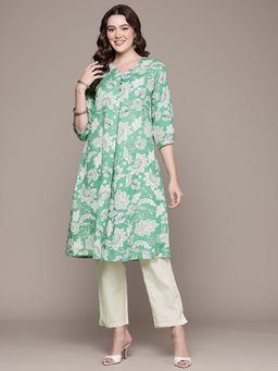 Readiprint - A-Line Style Cotton Fabric Green Color Kurta with Palazzo (Set of 2)