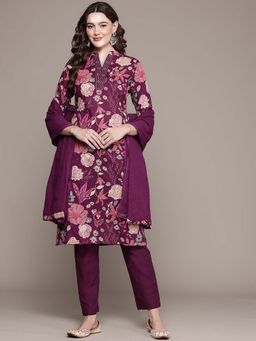 Readiprint - Cotton Fabric Burgundy Color Kurta with Palazzo and Dupatta (Set of 3)