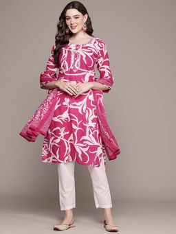 Readiprint - Straight Style Cotton Fabric Pink Color Kurta with Palazzo and Dupatta (Set of 3)