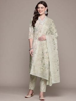Readiprint - Straight Style Cotton Fabric Olive Color Kurta with Palazzo and Dupatta (Set of 3)