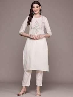 Readiprint - Straight Style Cotton Fabric Cream Color Kurta with Palazzo (Set of 2)