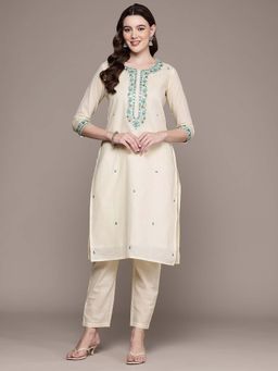 Readiprint - Straight Style Cotton Fabric Off White Color Kurta with Palazzo (Set of 2)