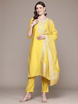 Readiprint - Straight Style Silk Fabric Yellow Color Kurta with Palazzo and Dupatta (Set of 3)
