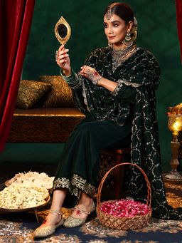 Libas - Green Velvet Yoke Design Kurta Sets for Women