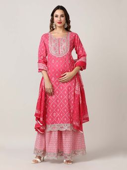 Jaipur Kurti - Pure Cotton Embroidered Kurta with Sharara (Set of 2)