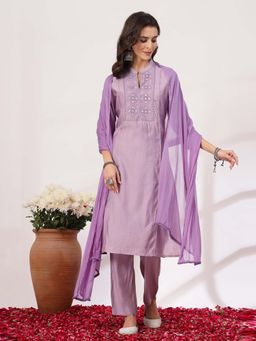 Nayam by lakshita - Solid Embroidered Nylon Straight Kurta and Palazzo with Dupatta (Set of 3)