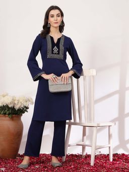 Nayam by lakshita - Solid Wool Straight Kurta and Palazzo (Set of 2)