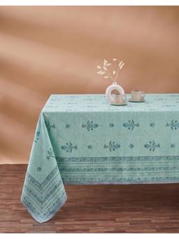 Fabindia - Teal Printed Cotton Table Cover (6 Seater)