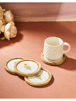Fabindia - Brown Leela Enamelled Wooden Coasters ( Pack of 4)