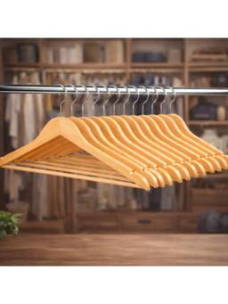 Voncasa - Heavy Duty Natural Wood Hangers Pack of 12