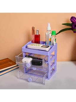 Voncasa - Storage Organizer for Beauty Products Purple Rectangular Plastic 3-Layer Drawer