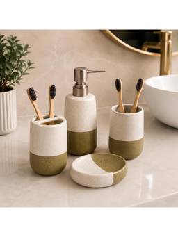 Voncasa - Ceramic Bathroom Set Matte White and Green with Sophisticated Two-Tone Design
