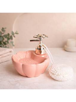 Voncasa - Ceramic Peach Floral-Themed Soap Dispenser - 300 ml