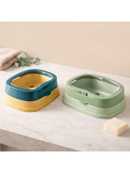 Voncasa - Plastic Soap Dish Pack of 2, Multicolor Oval Soap Holder Tray, Soap Case Box
