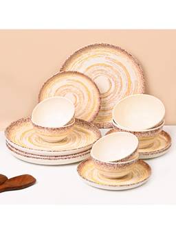 Voncasa - Cream Spiral Melamine Dinner Set 14 Pieces, Glossy Round Dinnerware
