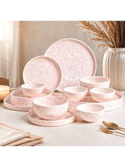 Voncasa - Minto Light Pink Stoneware Dinner Set, 14 Pieces for 4 Persons