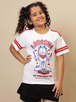 Kidsville - Official White Garfield Printed Oversized Fit T-shirt