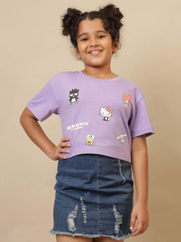 Kidsville - Official Purple Hello Kitty Printed Boxy Fit Crop T-shirt