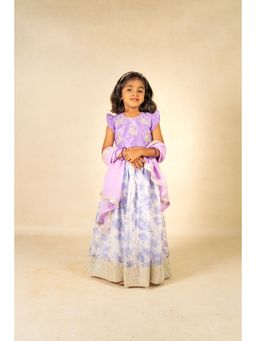 JILMIL - Girls Purple Hand Embroidered Duck Top and Lehenga with Dupatta