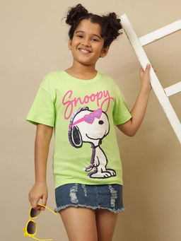 Kidsville - Official Green Peanuts Printed Oversized Fit T-shirt