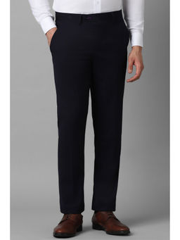 Louis Philippe - Men Black Slim Fit Solid Flat Front Formal Trousers