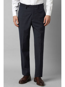 Louis Philippe - Men Navy Blue Slim Fit Check Flat Front Formal Trousers