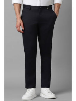 Louis Philippe - Men Black Slim Straight Fit Solid Flat Front Casual Trousers