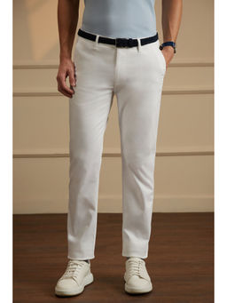 Peter England - Men White Solid Super Slim Fit Casual Trousers