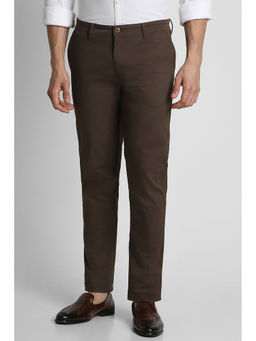 Peter England - Men Brown Textured Super Slim Fit Casual Trousers