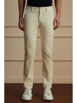 Peter England - Men Cream Solid Super Slim Fit Casual Chino Trousers