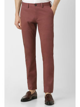 Peter England - Men Maroon Solid Super Slim Fit Casual Trousers