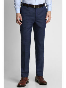 Peter England - Men Navy Blue Textured Slim Fit Formal Trousers