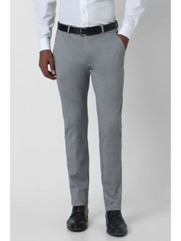 Peter England - Men Grey Textured Super Slim Fit Formal Trousers