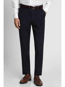 Peter England - Men Navy Blue Textured Slim Fit Formal Trousers