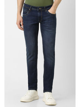 Peter England - Men Navy Blue Dark Wash Low Skinny Fit Jeans