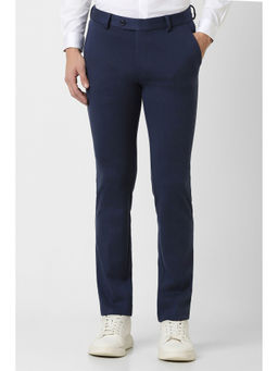 Peter England - Men Navy Blue Solid Super Slim Fit Formal Trousers