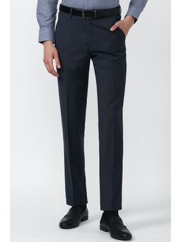 Van Heusen - Men Navy Blue Check Regular Fit Trousers