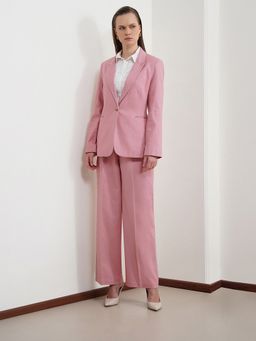 Pink Fort - Women Pink Cotton Linen Blazer And Pant